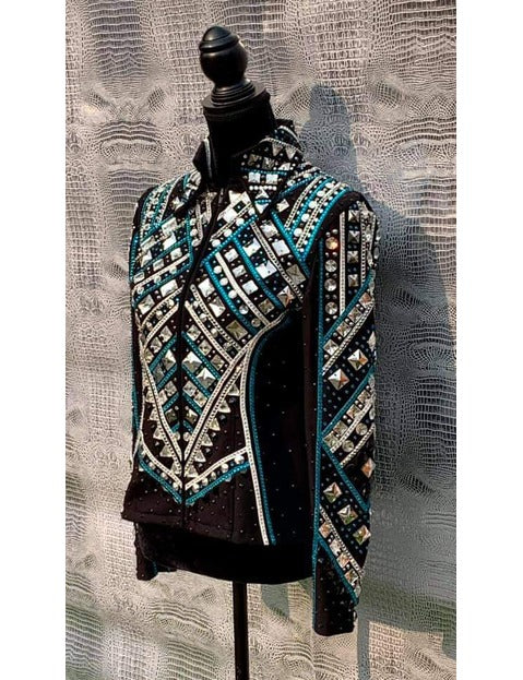 Teal Blue with Silver and White Applique Showmanship Jacket