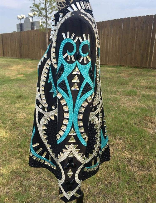 Silver & Sky Blue Western Show Jacket with Black Base