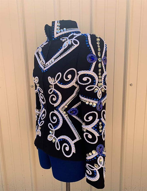 Black Base Western Show Jacket with Azure Blue
