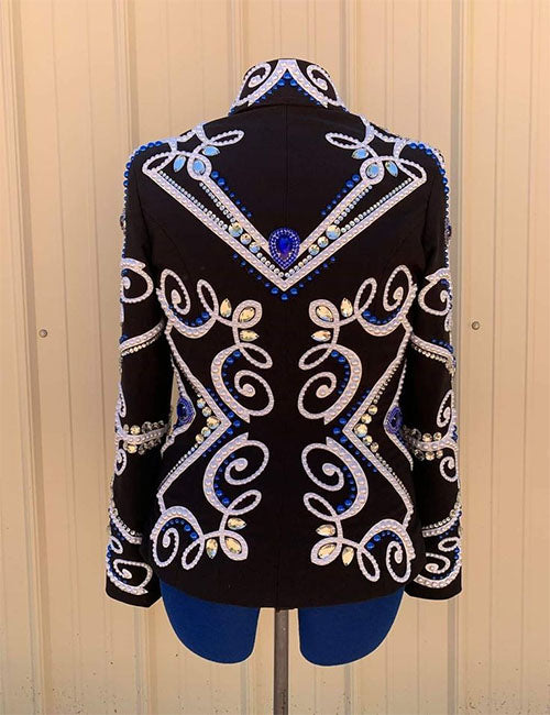 Black Base Western Show Jacket with Azure Blue