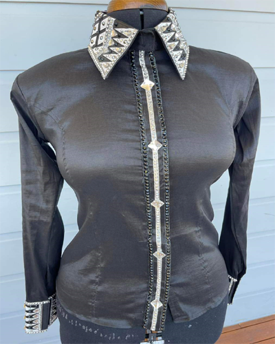 Black Base Western Show Shirt with Silver Applique