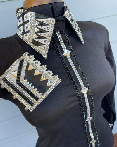 Black Base Western Show Shirt with Silver Applique