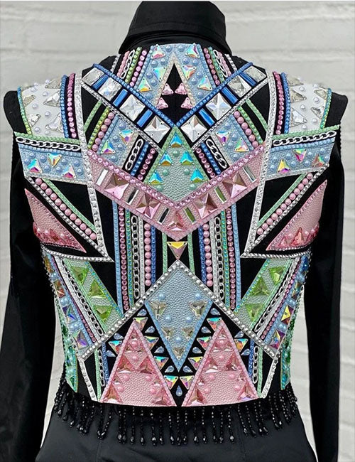 Black Base With Soft Pink And Green Western Show Vest