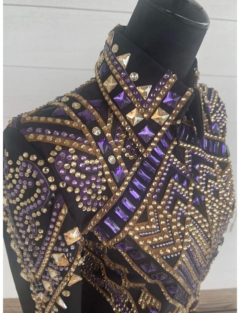 Black base Showmanship Jacket with Golden and Purple Applique