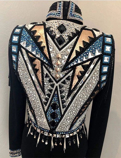 Black base Western Show Vest and Shirt with Glass stone