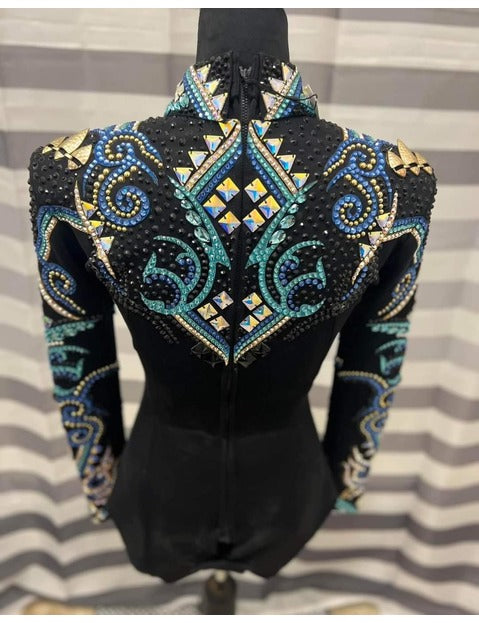 Blues and Golden Applique Showmanship Jacket on Black base