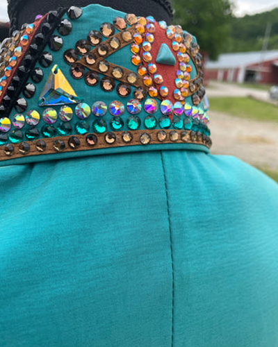 Cyan Western Show Shirt with Blue and Brown Essence