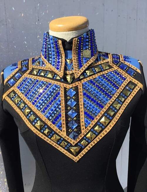 Gold with Blue Western Show Jacket on Black base