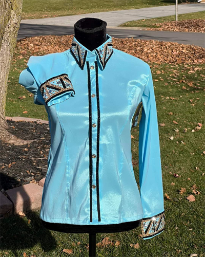 Aqua Blue Western Show Shirt with Black Applique
